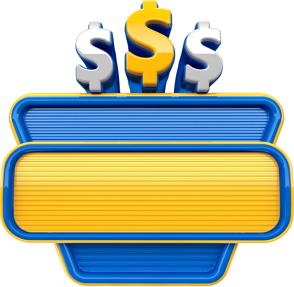 Label blue and yellow with money symbol in 3d render